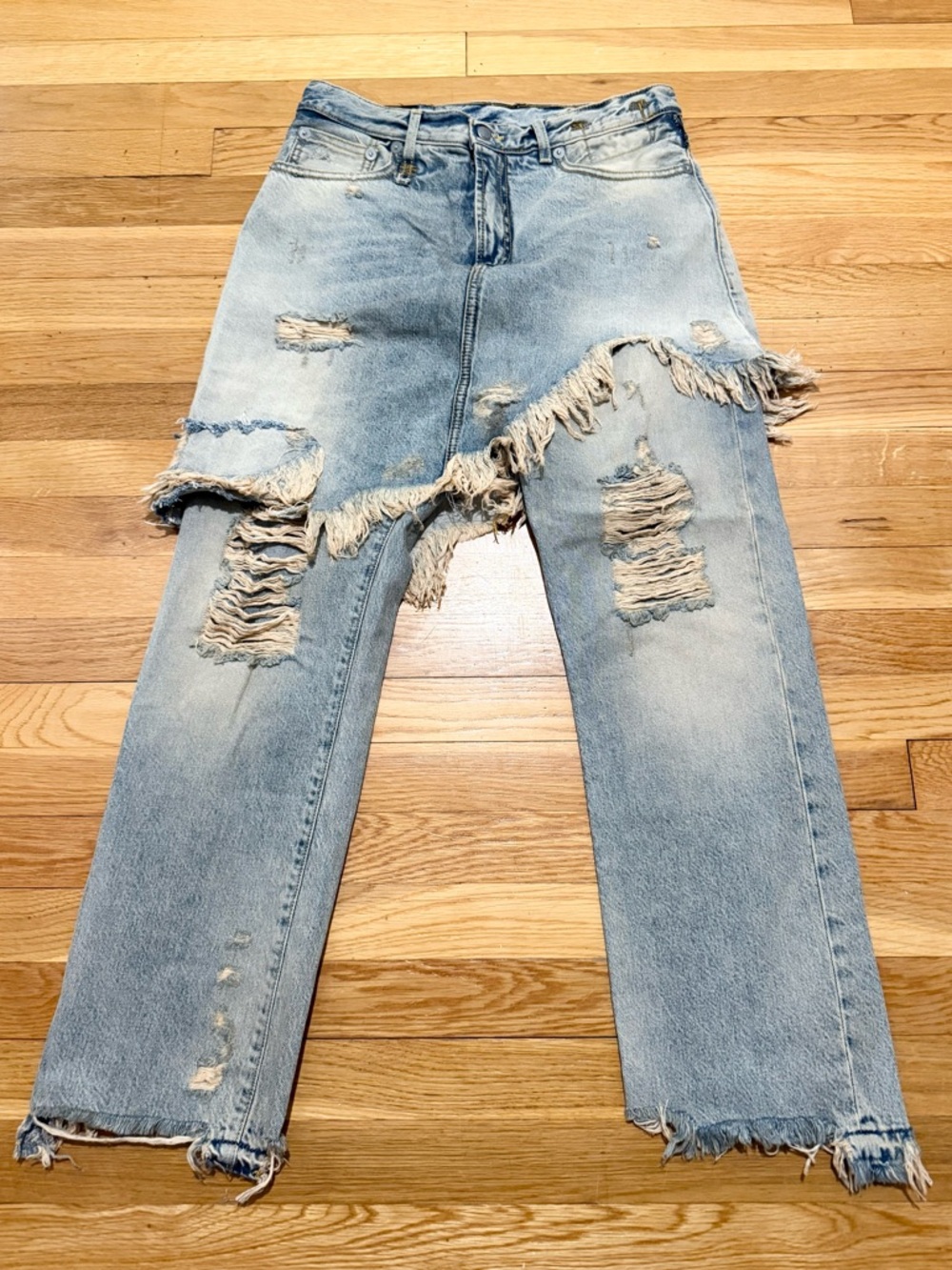 R13 Light Blue Distressed Cropped Ankle Jeans - Picture 8 of 14